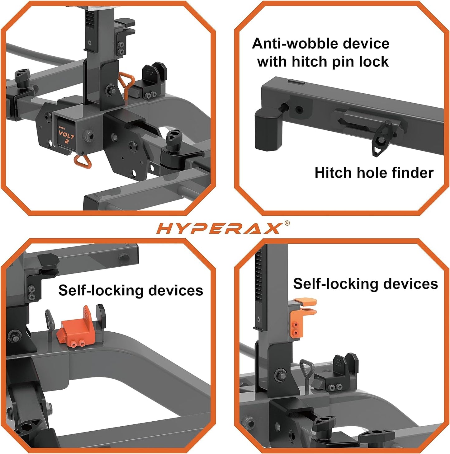 HYPERAX Volt 2 - E Bike Hitch Mounted Platform Style 2 Bikes Carrier for Car, SUV, Trucks, Sedan, Tilting e-Bike Rack for Hitch Fits Up to 2 X 70 lbs Bike with Up to 5" TIRE - NO RV USE!