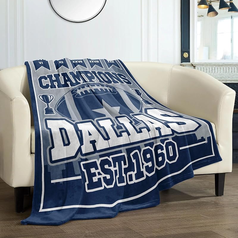 80x60 In Football Blanket - Lightweight Soft Flannel Throw in Blue