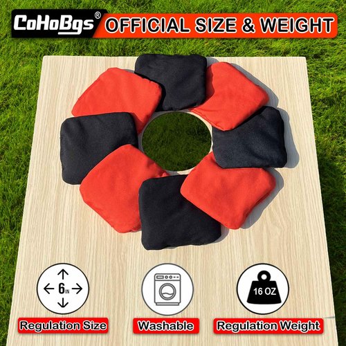 CoHoBgs Corn Hole Bags Set 8, Professional Cornhole Bags Dual-Sided Slick & Stick Resin Filled Suede and Duck Canvas Bean Bags for Cornhole Game Includes Carry Case