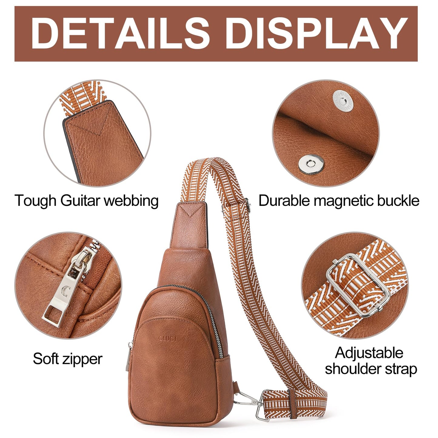 CLUCI Small Sling Bag for Women, Vegan Leather Fanny Pack Crossbody Bags for Women, Chest Bag With Guitar Strap