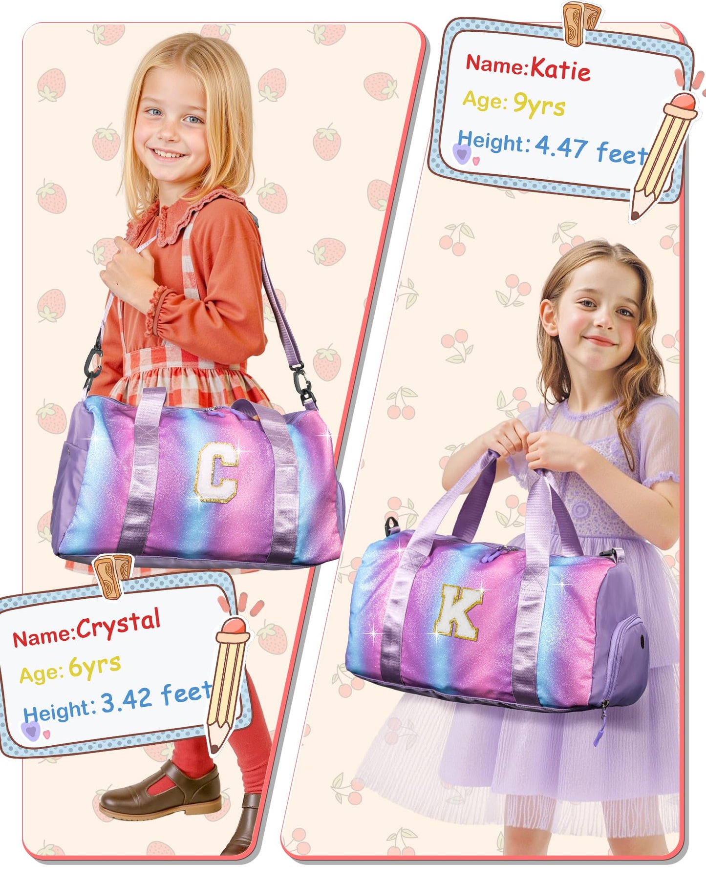 Vogewood Birthday Gift for Granddaughter-Girl Gym Bag with Shoe Compartment, Kid Personalized Weekender Overnight Bags, Initial Travel Tote with Makeup Pouch, Gifts for Girls (Letter Z)