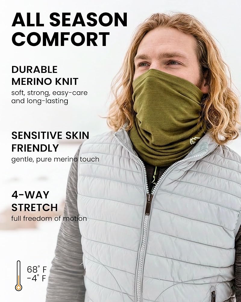 Merino 100% Wool Neck Gaiter Face Mask, 17.5µm, Unisex, 2 Pack - Black