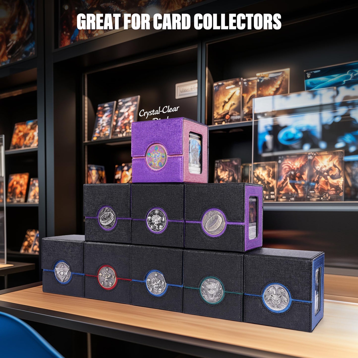Kabinka Commander Deck Box for MTG with Metal Emblem, Card Deck Box with Dice Tray, Holds 100 Double-Sleeved Cards for TCG/PTCG, Cards Storage Case with 35PT Magnetic Card Holder (Black& Red, Lotus)
