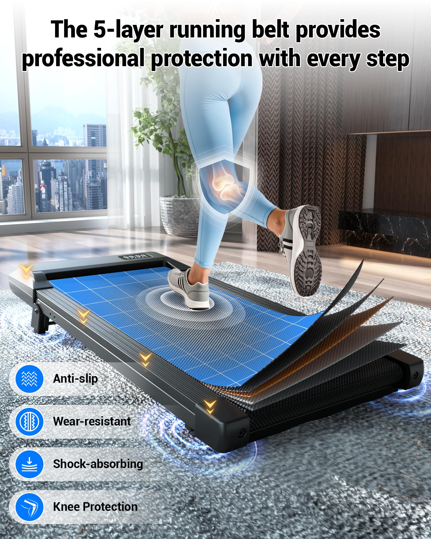 DeerRun Under Desk Walking Pad Treadmill for Home & Office, 6% Manual Incline, 0.6–3.8 MPH Walking Speed, 300 lb Capacity, App & Remote Control