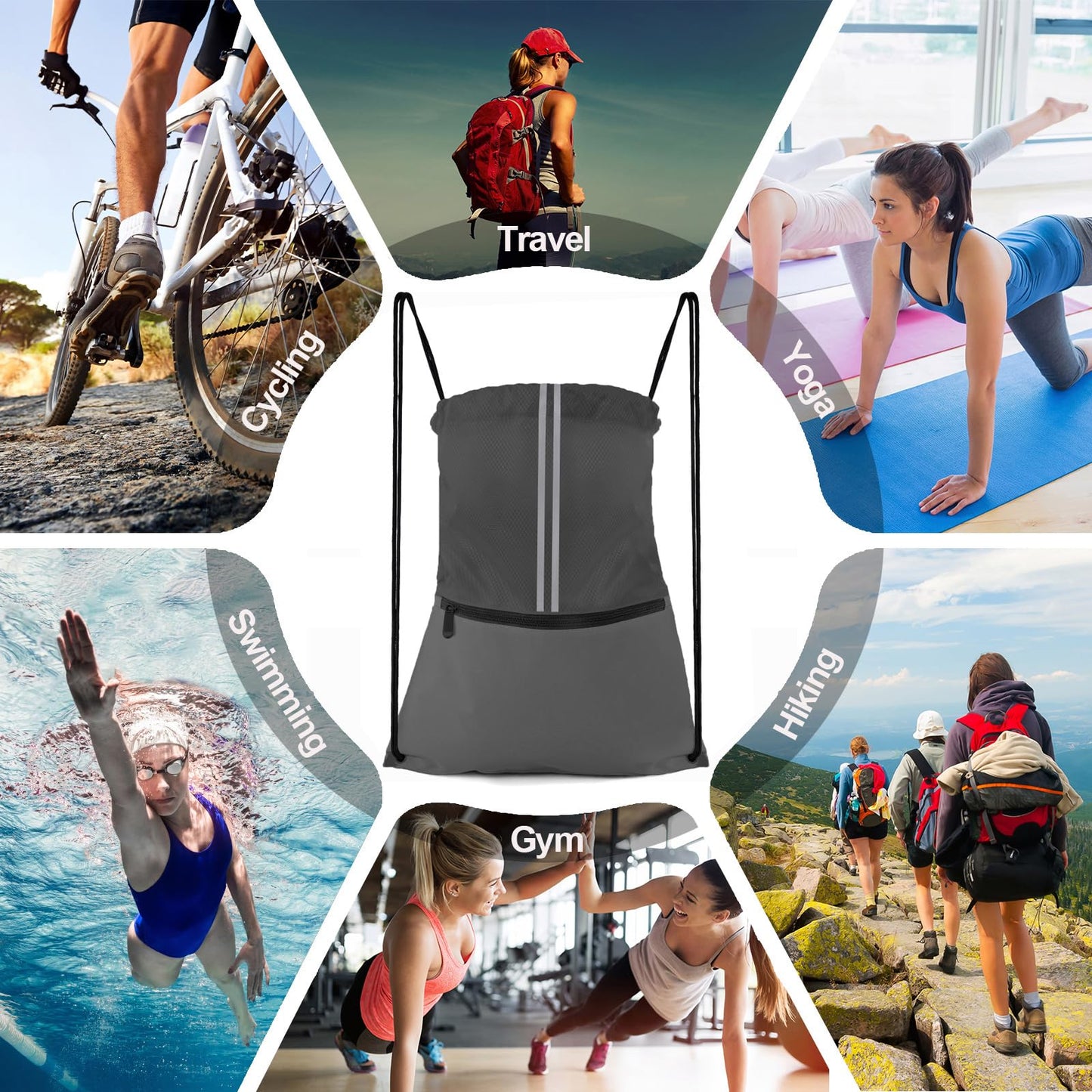 JOYNYON Drawstring Backpack Large Sports Draw String Bag for Men and Women (Urban Gray)