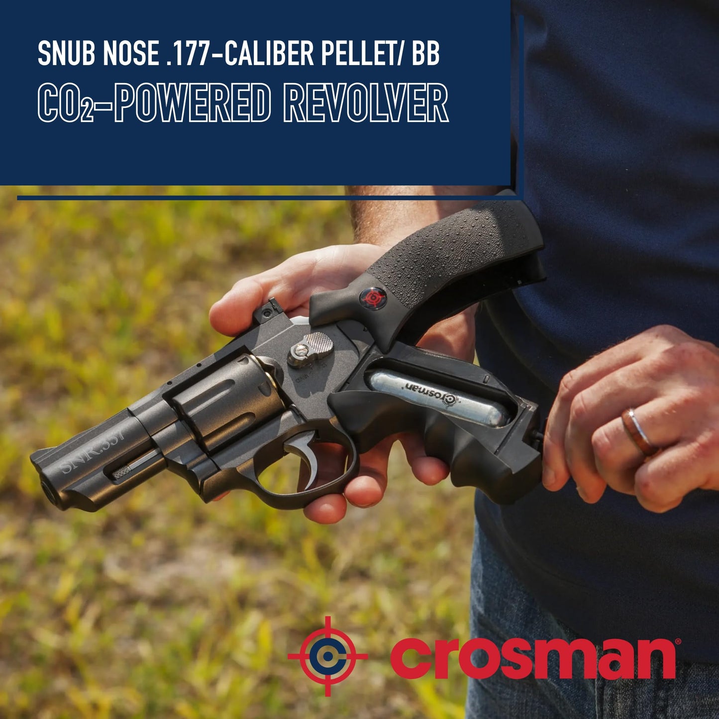 Crosman SNR357 Snub Nose CO2 Revolver for Pellets and BBs - Dual Ammo 6-Shot Swing Out Cylinder, Full Metal Body, Adjustable Sights - Black/Grey