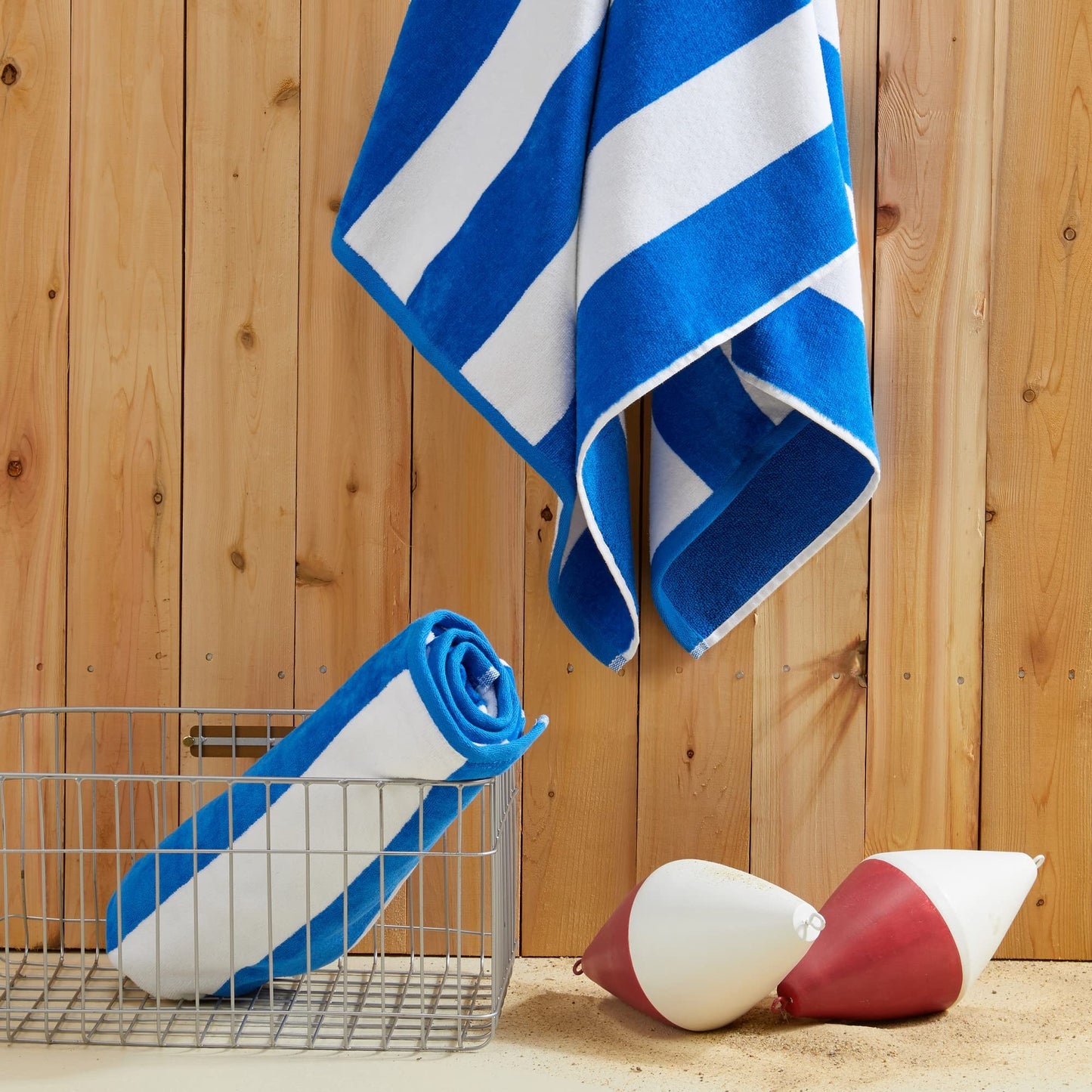 Market & Place 100% Cotton Velour Cabana Stripe Beach Towel Set 30" x 60" - Ultra Soft, Plush, & Highly Absorbent Towels for Pool, Beach, & Swimming. Marina Collection (4-Pack, Royal Blue)
