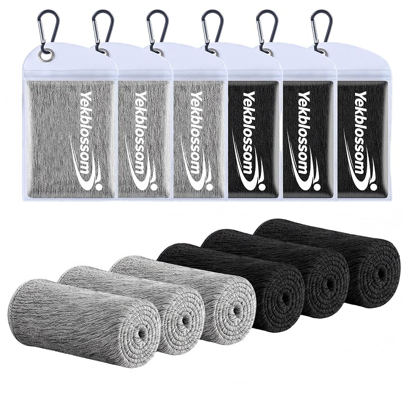 3 Black & 3 Grey 6 Pack Cooling Towels - Hyper-Evaporative Microfiber Sports Towels