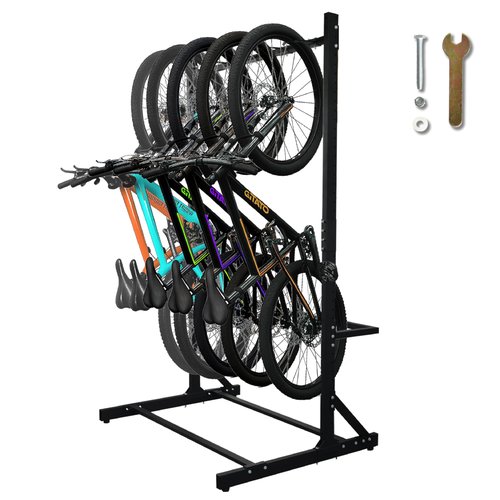 Freestanding 5 Bike Storage Rack for Garage, Hold Multiple Bicycles, Mountain Bikes, Road Bikes, Kids’ Bicycles and E-Bikes