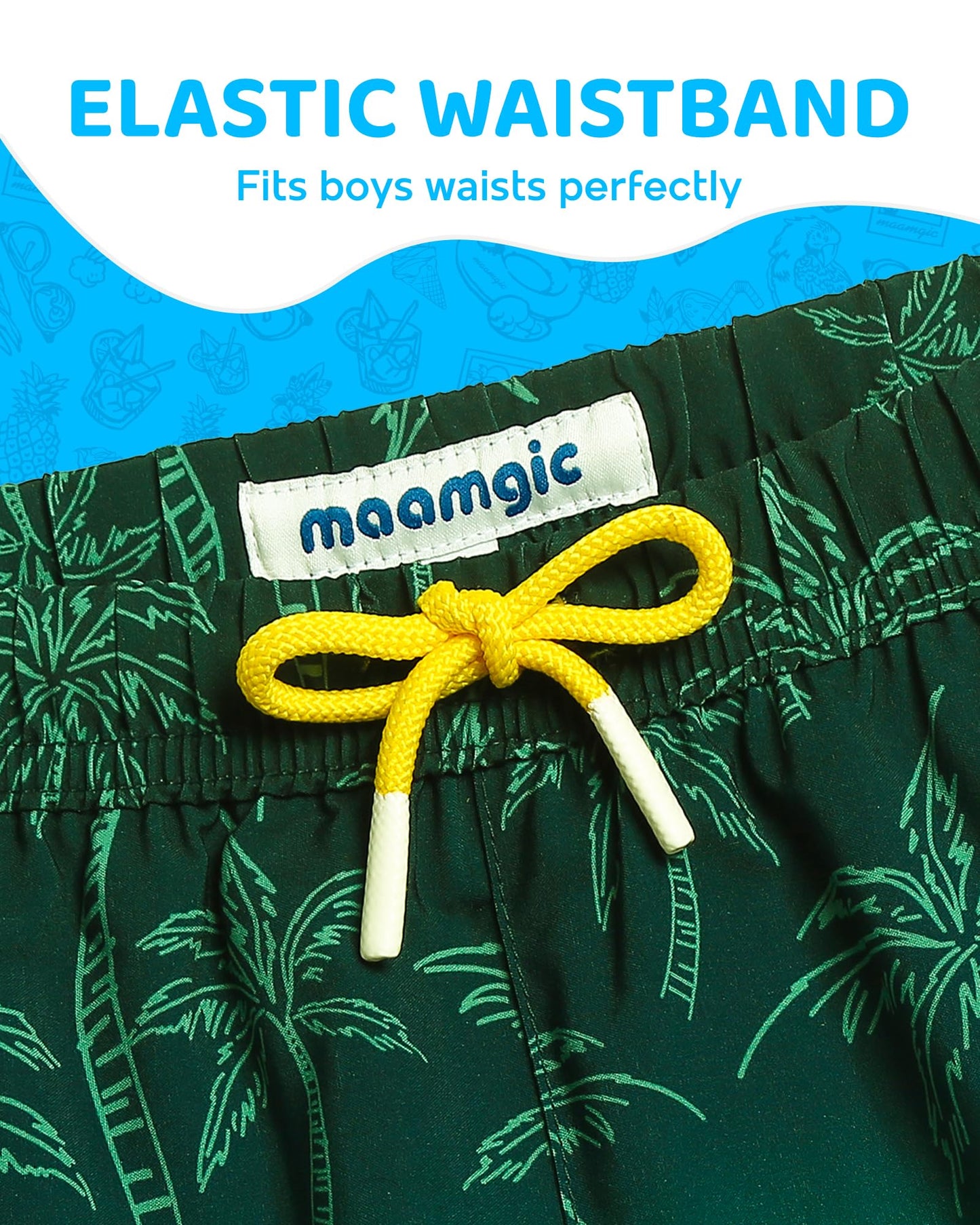 maamgic Boys Swim Trunks with Compression Liner 4-Way Stretch Quick Dry Bathing Suit Toddler Beach Shorts Green Coconut 4T