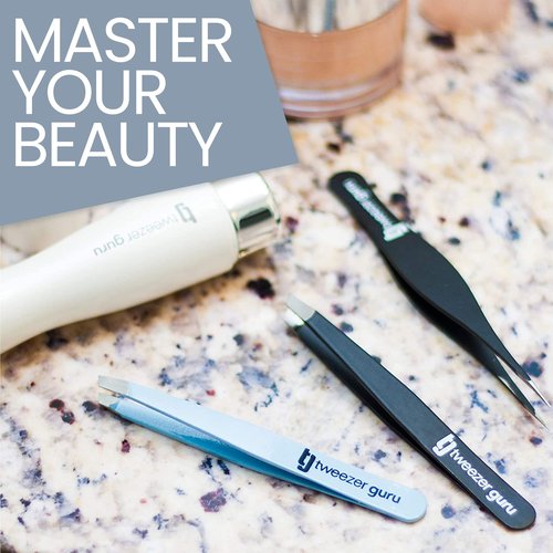 Tweezer Guru Tweezers for Women Facial Hair & Men – Precision Slant-Pointed Eyebrow Tweezer for Ingrown Hair, Blackhead & Splinter Removal (Black)