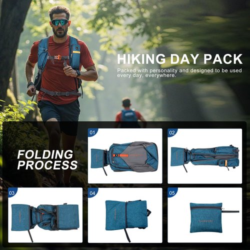 FIORETTO 15L Hiking Backpack for Women Men Mini Packable Backpack Lightweight Small Daypack for Camping Travel Outdoor, Turquoise