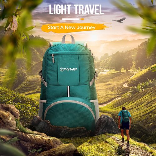 ZOMAKE Lightweight Packable Backpack 35L, Light Foldable Backpacks Water Resistant Collapsible Hiking Bag, Compact Folding Day Pack for Travel Camping(Lake Green)