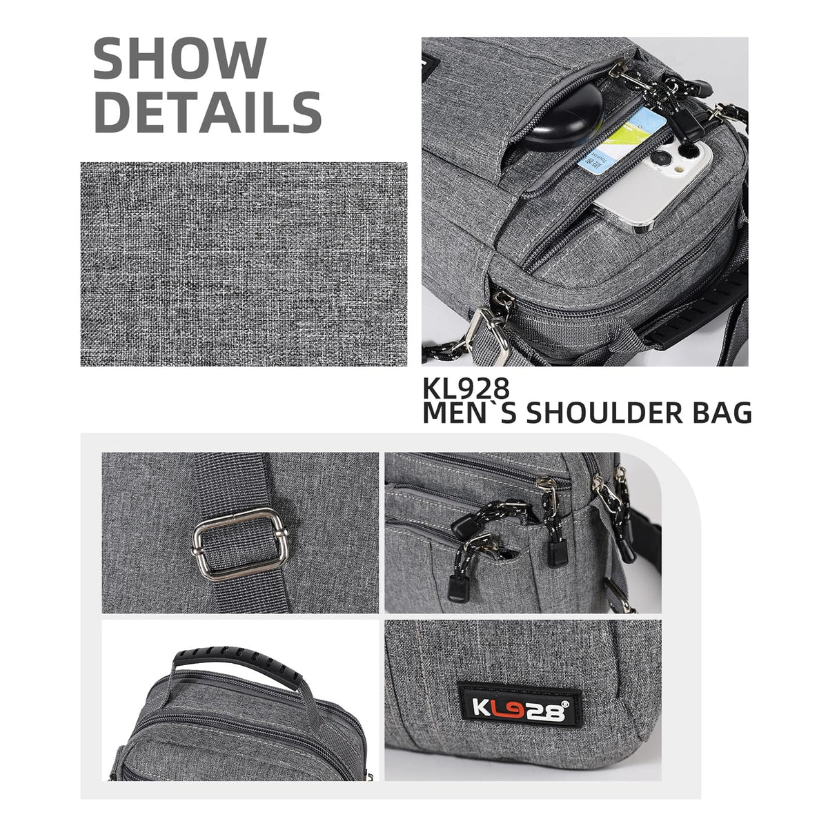 KL928 Men's Messenger Bag - Crossbody Shoulder Bags Travel Bag Man Purse Casual Sling Pack for Work Business(Small Version,Grey)