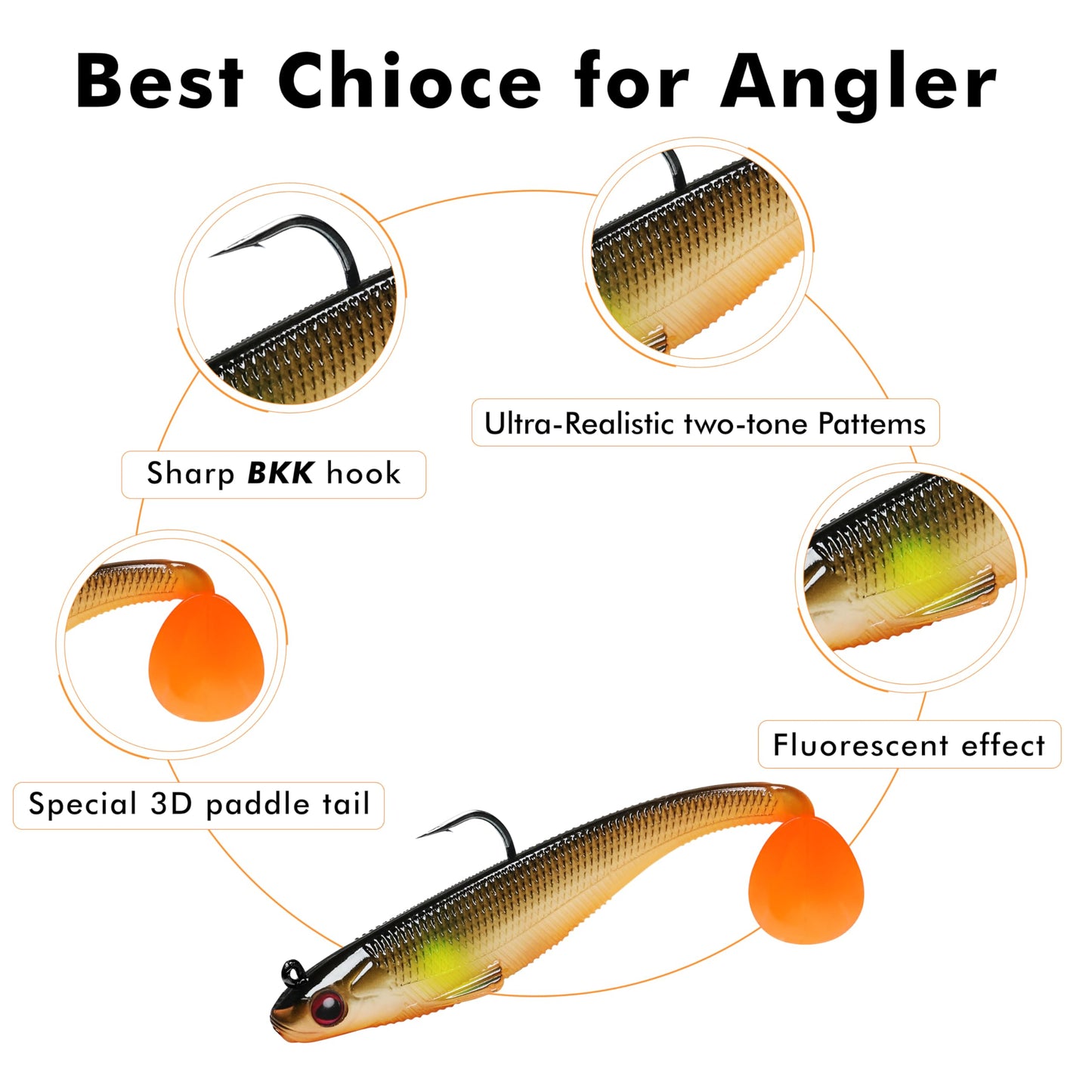 TRUSCEND Fishing Lures for Bass Trout Jighead Lures Paddle Tail Swimbaits Soft Fishing Baits Freshwater Saltwater Jigging Bass Fishing Gear Gifts for Men