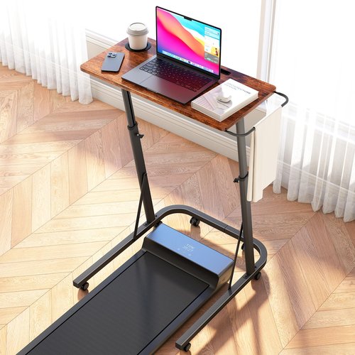 Semohop Treadmill Desk with Wheels,Small Portable Walking Pad Desk,Mobile Bike Trainer Table,Rolling Table Adjustable Height for Laptop,Indoor Cycling Trainer Stand,Bedside Table