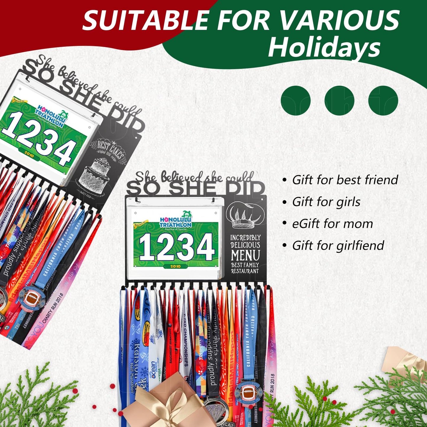 Lapetale Fashion She Believed She Could SO SHE DID Race Bib and Medal Display,Marathon Medal Display and Runner Medal Hanger Display,Bib Running Medal Display Gifts for Runners Athlete Luxurious