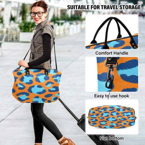Orange Blue Leopard Pattern Travel Duffle Bag Gym Yoga Carry on Bags for Men Women Weekender Bag