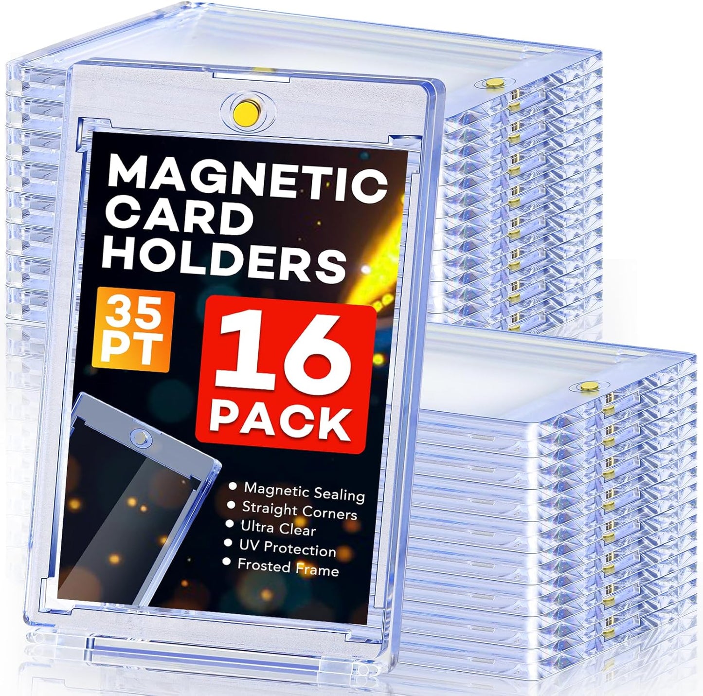 128ct Magnetic Card Holders, 35pt One Touch Card Holder, U-V Protection Hard Plastic Case for Trading Cards, Display Case for Sports, Baseball, Football, Game Cards