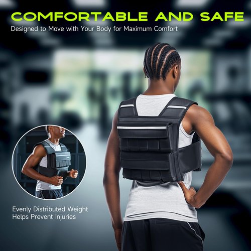 Liveet Adjustable Weighted Vest for Men Women, 60lb Weight Vest with 20 Removable Weights, Heavy Duty Running Vest with Reflective Strips for Walking Strength Training Calisthenics