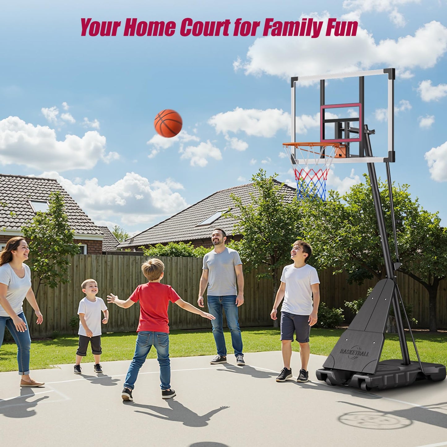 Asbest Basketball Hoop Outdoor with 44" Shatterproof Backboard, 5.09-10FT Adjustable Basketball Goal System, Portable Hoop with Wheels & Easy Adjustment for Driveway, Backyard, Court (Purple)