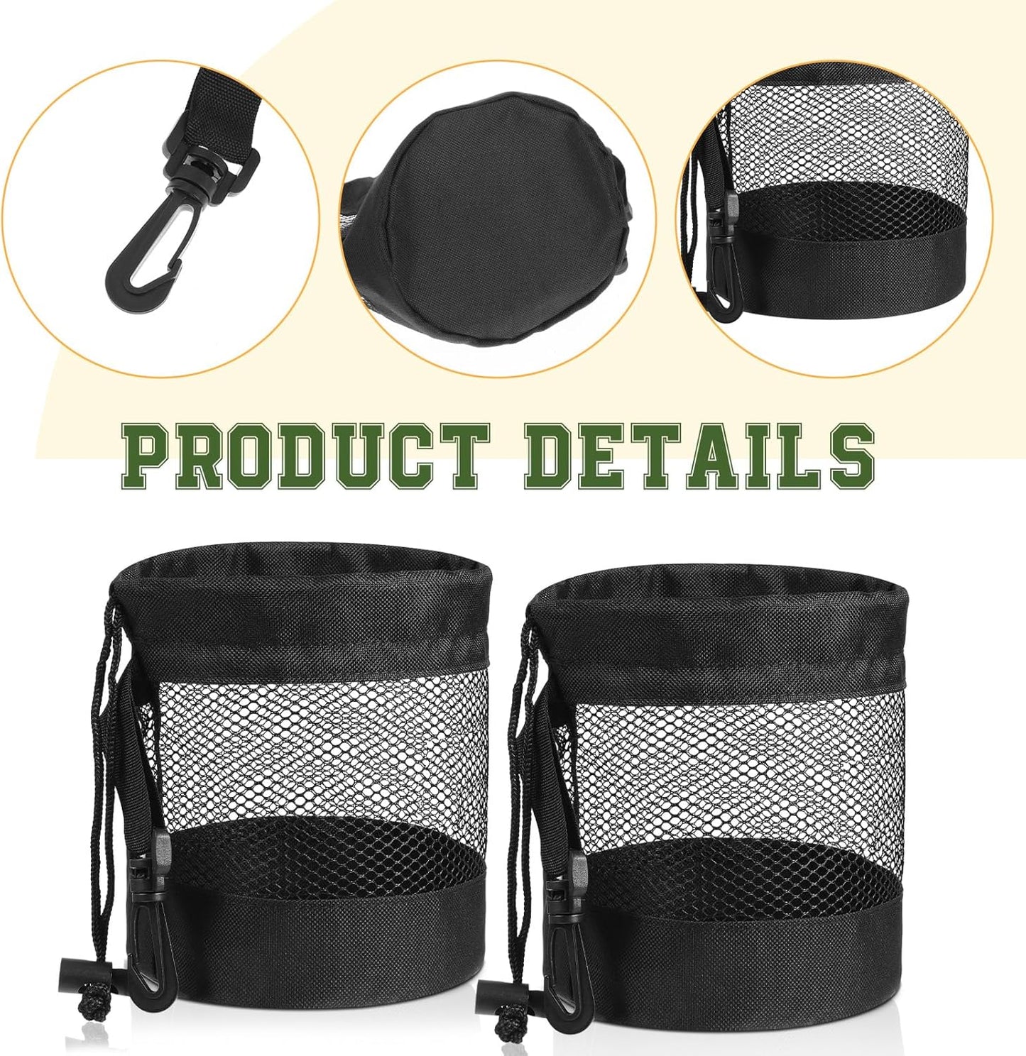 2 Pcs Golf Ball Storage Bag, Mesh Golf Ball Bags Nylon Golf Ball Pouch Drawstring Ball Shag Bag Breathable Bag Organizer for Billiards, Tennis, Kids Toys Storage (Black)
