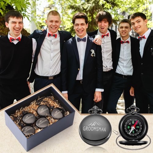 Anglechic 5 Pcs Groomsman Gifts for Wedding Engraved Pocket Compass Brides Man Proposal Gifts Compass Wedding for Groomsman Outdoor Hiking Camping Hunting Souvenir Travel Nautical Decorations
