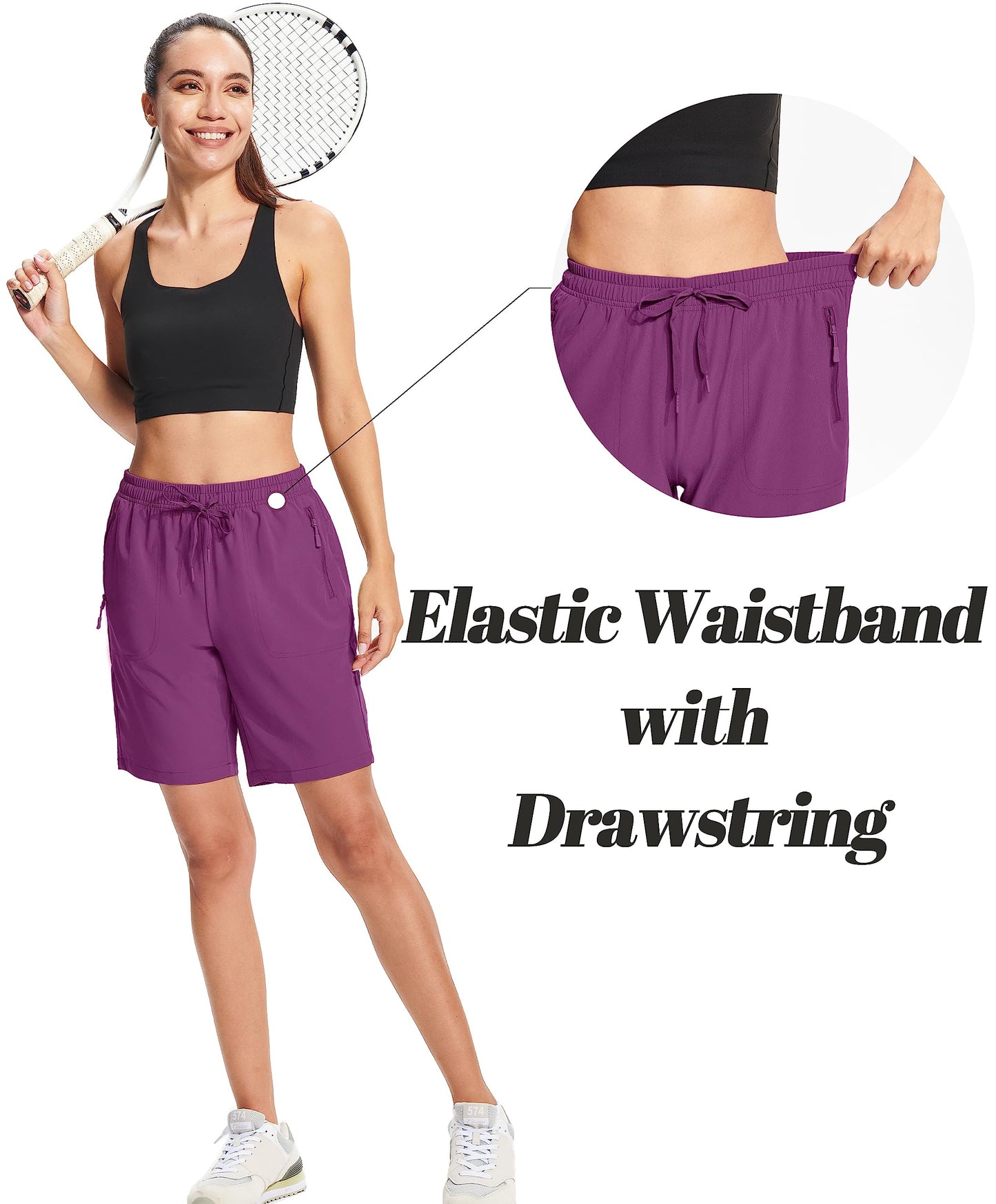 MAGCOMSEN Womens Outdoor Shorts Hiking 8 Inch with Pockets Water Resistant Quick Dry Golf Shorts Purple Red M