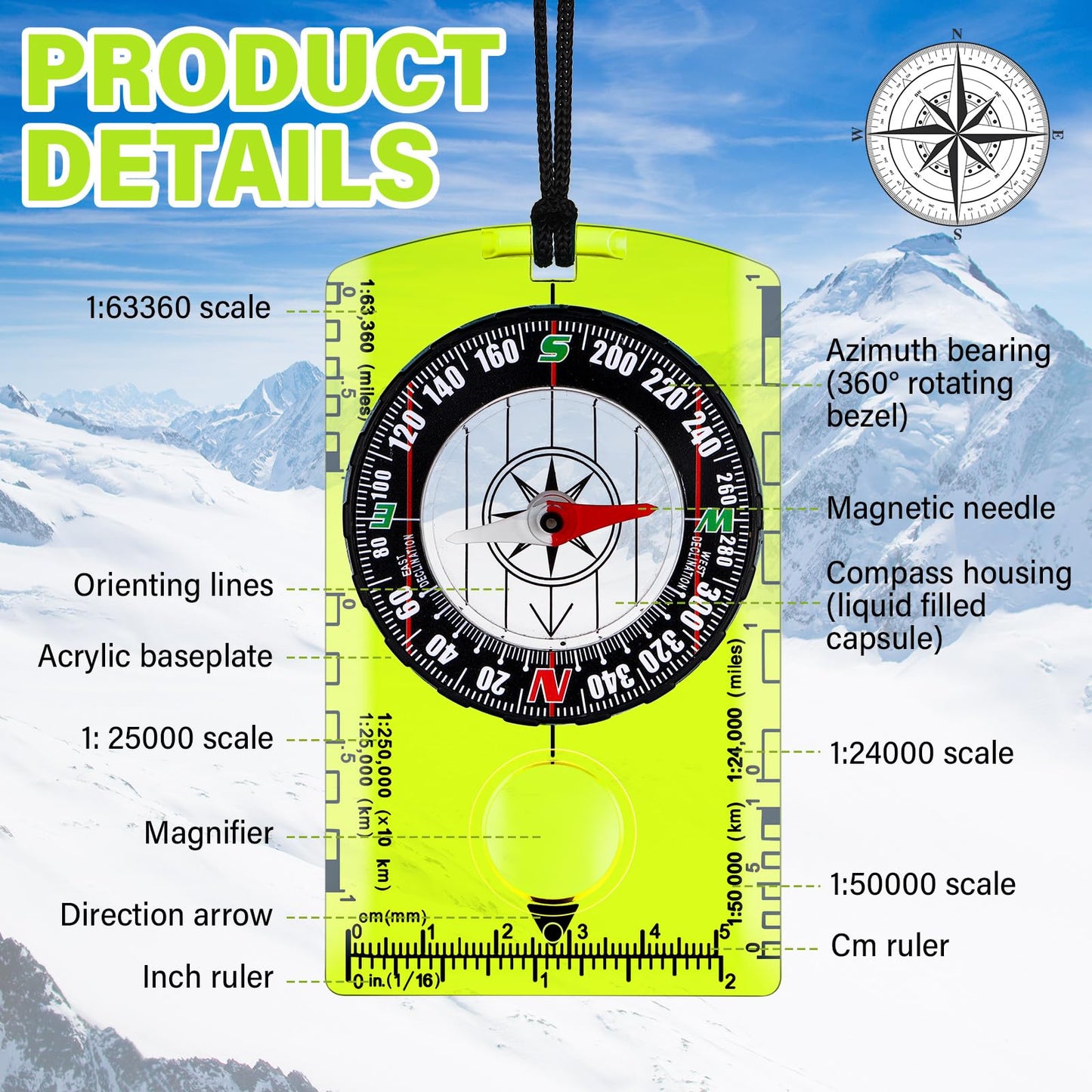 Geiserailie 50 Pcs Acrylic Orienteering Compass Hiking Backpacking Map Reading Compass for Navigation and Survival Outdoor Exploring