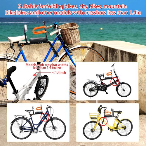 XIEEIX Front Mounted Child Bike Seats, Foldable Kids Bike Seat with Guardrail Seat Back, Adjustable Seat and Pedal Child Bike Seat, Safety Child Seat Suitable for Folding Bicycles and City Bikes, Etc