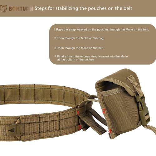BOMTURN Tactical Battle Belt with Pouches Accessories Law Enforcement Duty Belts Combat Belt Military Utility Police Belts 8ps