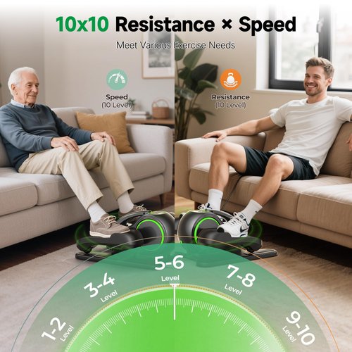 YOSUDA Under Desk Elliptical Machine, Ellipse Leg Exerciser for Seniors with 10 resistances & speeds,Black Green