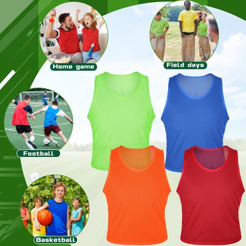Yahenda 24 Pcs Nylon Mesh Scrimmage Team Practice Vests Pinnies Jerseys for Children Youth Sports Basketball Soccer Football (Multicolor)