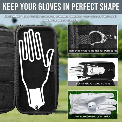 DURARANGE Golf Glove Holder Case with Glove Shaper - Portable Golf Accessories Organizer for Men & Women - Large Capacity for Balls, Tees, Markers - Ideal Gift - Black