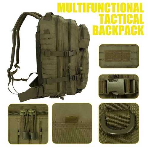 40L Tactical Backpack, Camouflage Military Bug Out Bag, Durable MOLLE Hiking Camping Gear (GREEN)