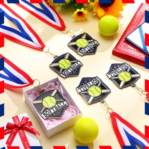 Trnayi 20 Pcs 10/20 /30/40 Pcs Award Medals Bulk Sports Medals with Neck Ribbons 2.4 Inch Winner Award Trophy Prize Gift for Sports Themed Party Favors Tournaments School Match (Softball)