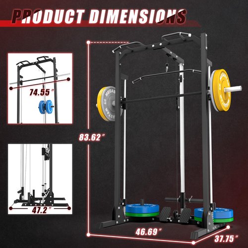 MEGASTAR Compact Smith Machine Home Gym - 800lb Barbell Sleeve, Space-Saving Power Cage with LAT Pulldown, Power Rack 5-in-1, 1500lb Capacity for Garage & Small Spaces