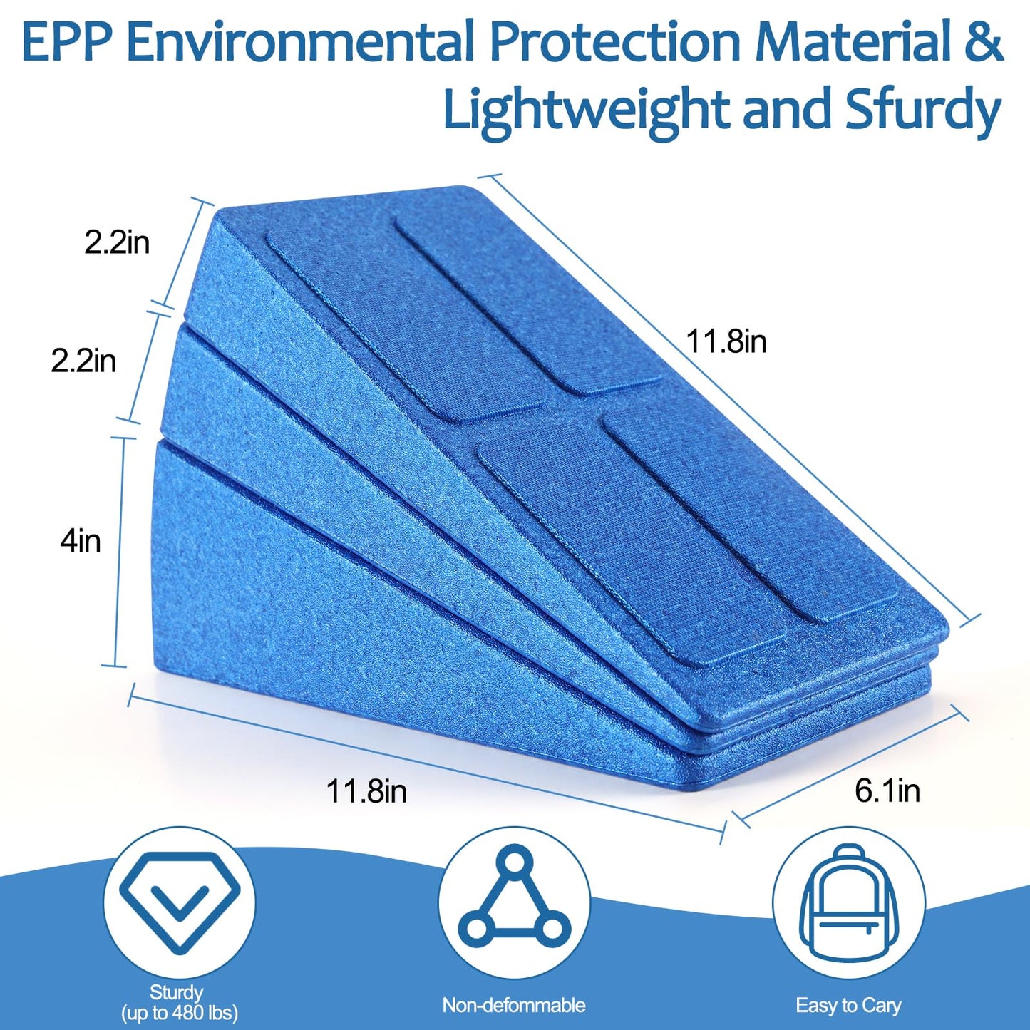 Slant Board Squat Wedge for Calf Stretching，3 Pcs 12" x 6.3" Foot Stretcher Balance Board for Plantar Fasciitis, Adjustable Foam Slant Board Wedge Great for Exercises (Blue With 5 Elastic Band)