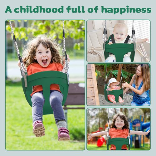 Toddler Swing, Heavy Duty Kids High Back Bucket Swings Ages for 3-6 with Snap Hooks and Safety Harness, Safety Design Easy Install Baby Swing for Outdoor Playground, Backyard (Green)