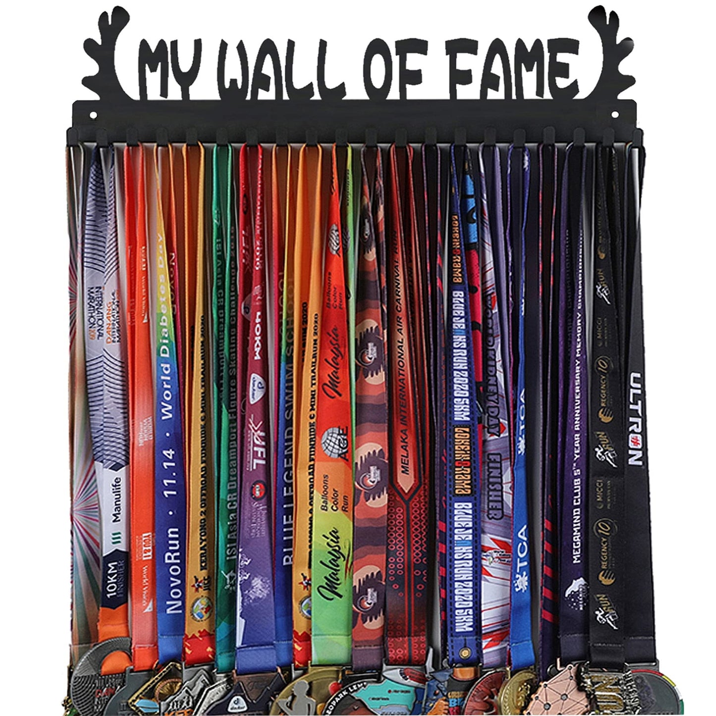 Goutoports My Wall of Fame Medal Hanger Display,20 Hooks Trophy Shelf,Stainless Steel Wall Mount,Holds 60+ Medals,for Gymnastics,Soccer,Race,Swim,Marathon Athletes