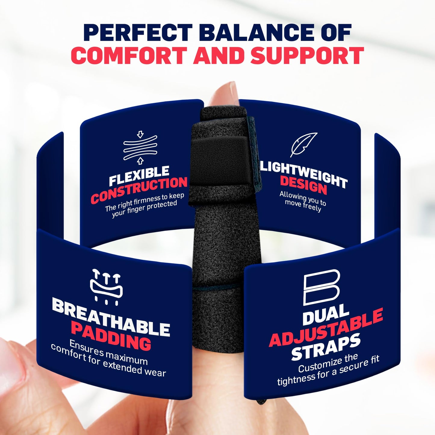 Finger Splint Brace (2 Pack) for Trigger Finger, Finger Arthritis & Finger Pain Relief – Adjustable Compression Finger Support for Sprains, Stiff Joints, Tendonitis & Injury Recovery, Fits Index, Middle, Ring, Pinky Fingers (Black, Regular)