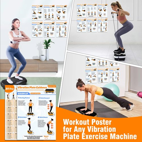 Vibration Plate Exercise Machine Poster - 6 Workout Guidance & 2 Pcs Planner, Comprehensive Whole Body Wave Vibrating Workout Chart