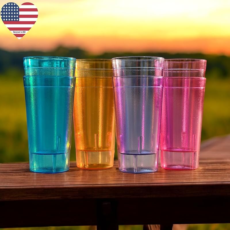 20 oz Plastic Tumbler Set - 24 Pack, BPA-Free, Shatterproof, Stackable Drinking Glasses