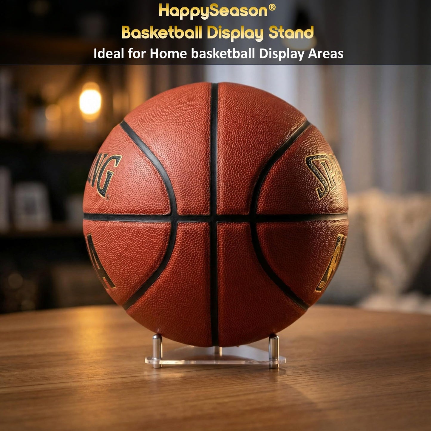 Happyseason 2-Pack Acrylic Football Stand, Basketball Stand with Stainless Steel Rods, Soccer Ball Holder, Volleyball Holder, Round-Edge Rack for Balls, Easy to Assemble (Clear)