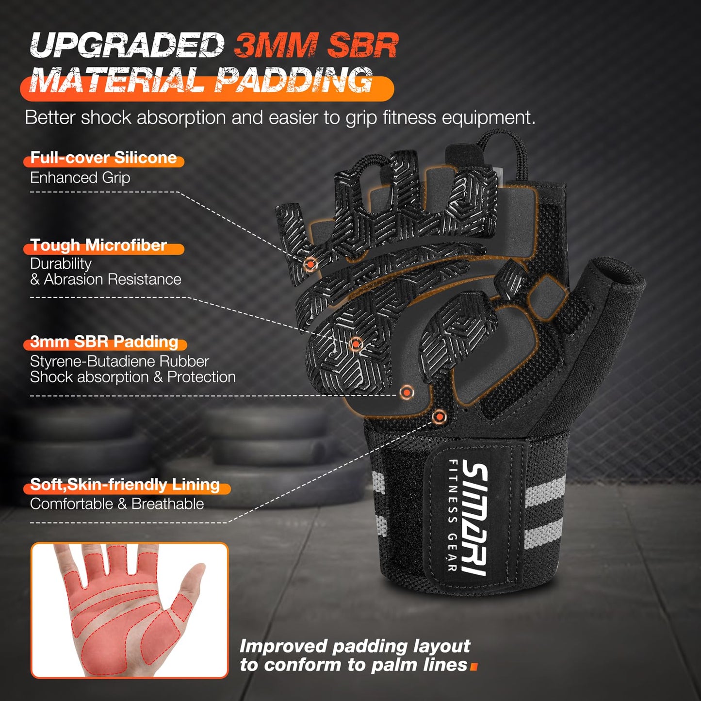 SIMARI Wrist Support Workout Gloves for Men & Women, Weight Lifting Gloves with Padded, Grip, Palm Protection, Gift for Gym Exercise, Cycling, Weightlifting Training, Kayaking, Fitness (Black Gray-M)