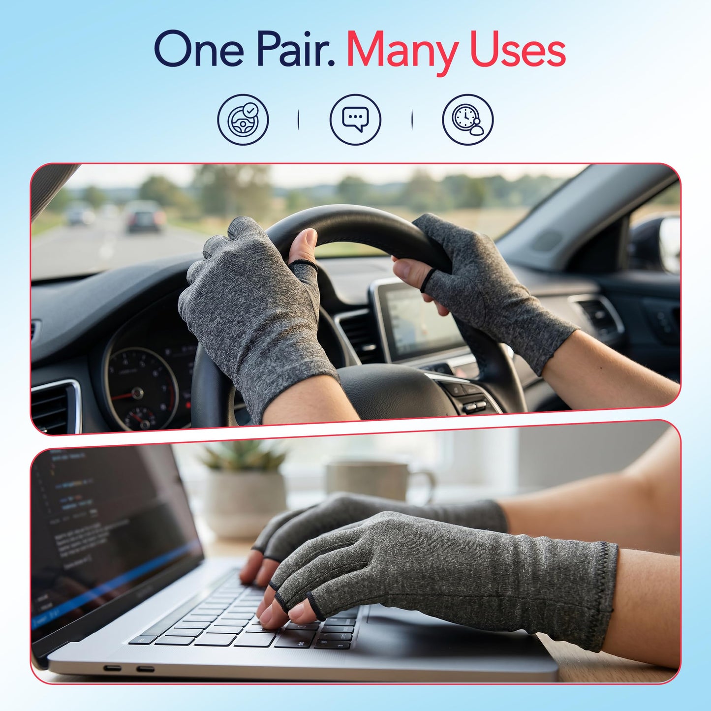 Doctor Developed Compression Gloves for Women and Men, Open-Finger Arthritis Gloves for Carpal Tunnel, Typing & Hand Pain Relief, With Doctor Handbook (Grey, M)