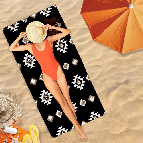 Gnmduw Western Aztec Beach Towel, Black Western Sand Beach Towels Gifts for Men Women Adults, Boho Southwestern Quick Dry Bath Pool Towels for Bathroom Swimming Pool, Aztec Bathroom Decor, 30x60 in