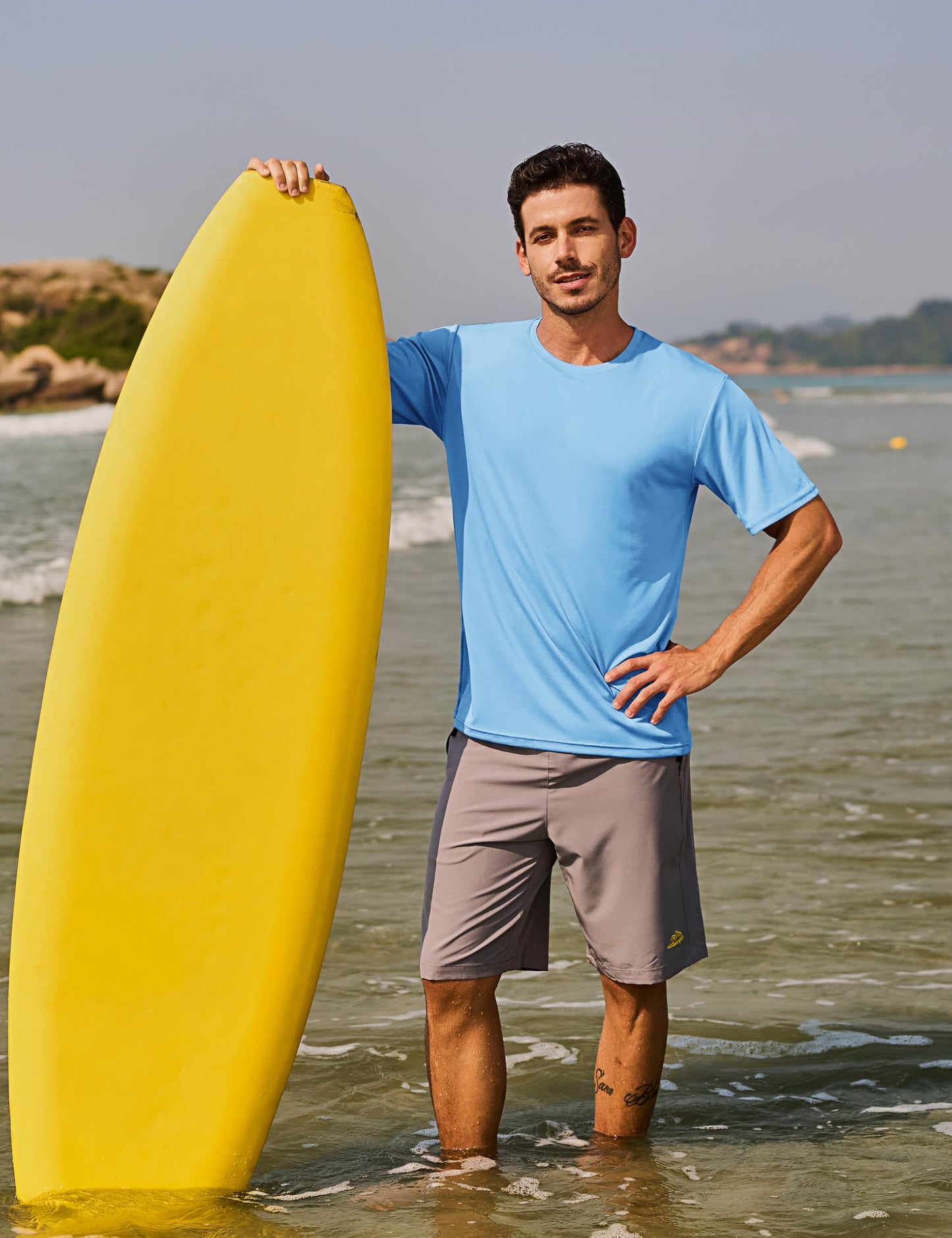 TACVASEN T Shirts for Men Sun Protection Swim Shirts for Men Quick Dry Fit Short Sleeve Rash Guard UPF50+ Running Water UV T-Shirts Blue XL
