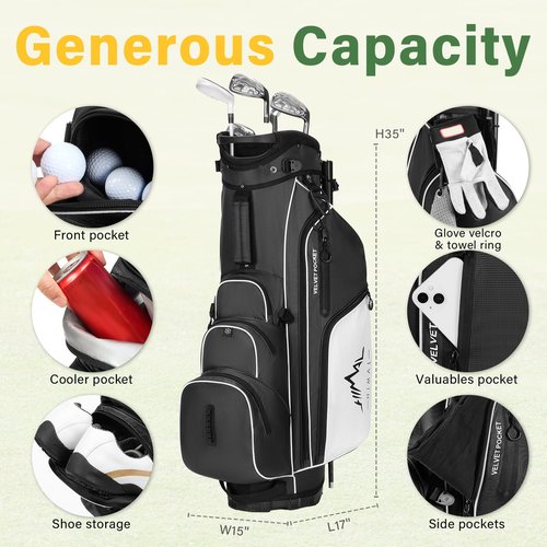 UNIHIMAL 4-Way Golf Stand Bag with Full-Length Divider, Lightweight Waterproof Golf Bag for Men & Women Holds 4-8 Clubs