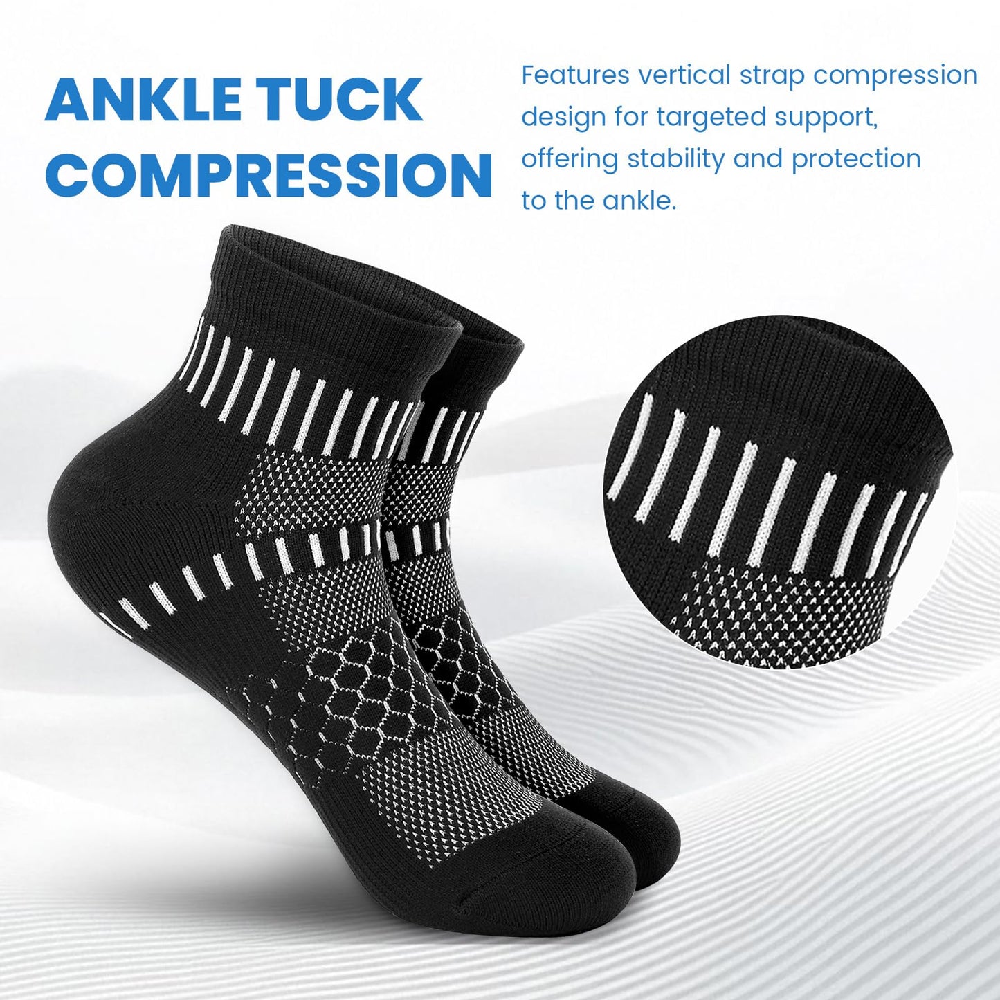 IRAMY Ankle Compression Socks for Women Men Coolmax Moisture Wicking Running Socks Plantar Fasciitis Relief 2 Pairs